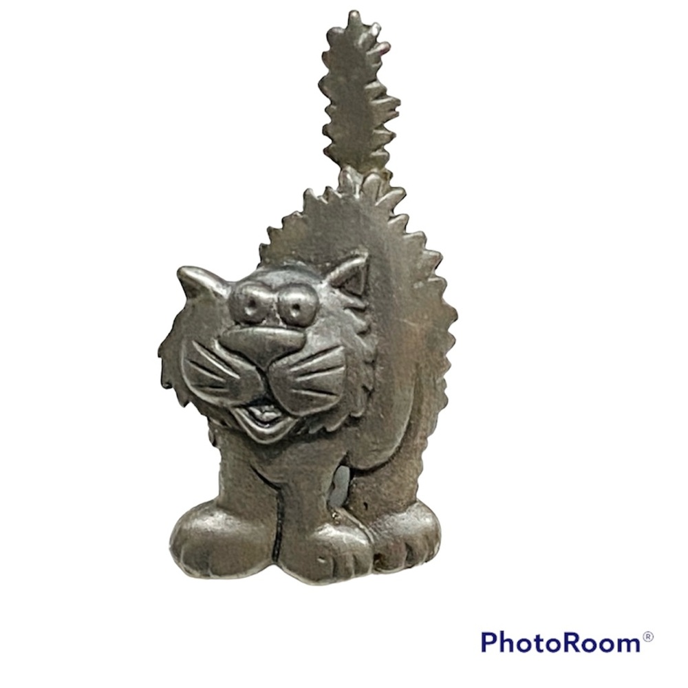 SOS Cat Pin Metal Brooch Pewter
